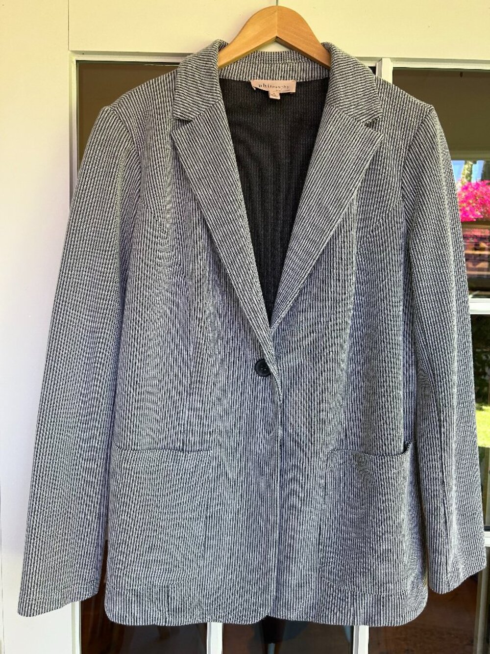 Philosophy for Anthropologie Black and White Knit Blazer Coat L